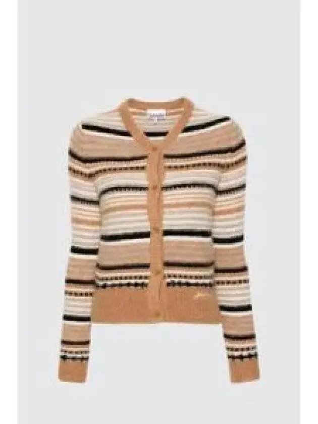 Striped Soft Wool Knit Cardigan Brown - GANNI - BALAAN 2