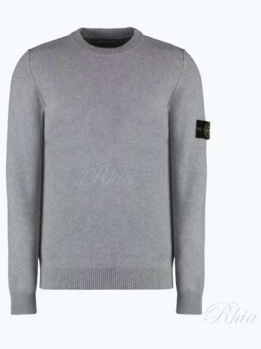 Logo Patch Lambswool Crewneck Knit Top Melange Grey - STONE ISLAND - BALAAN 2