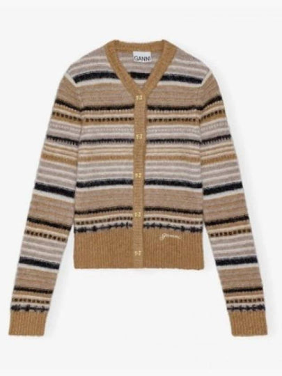 Striped Soft Wool Knit Cardigan Brown - GANNI - BALAAN 2