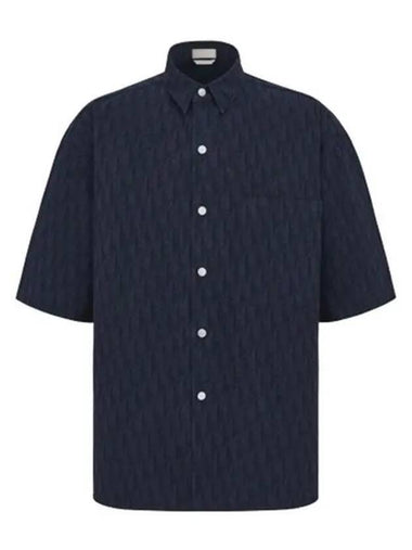 Oblique Overfit Short Sleeve Shirt Navy - DIOR - BALAAN 1