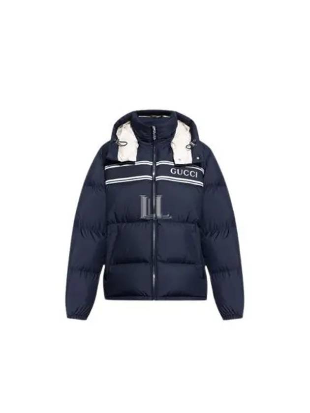 Stripe Logo Print Puffer Padding Navy - GUCCI - BALAAN 2