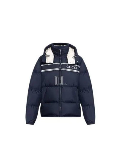 Stripe Logo Print Puffer Padding Navy - GUCCI - BALAAN 2