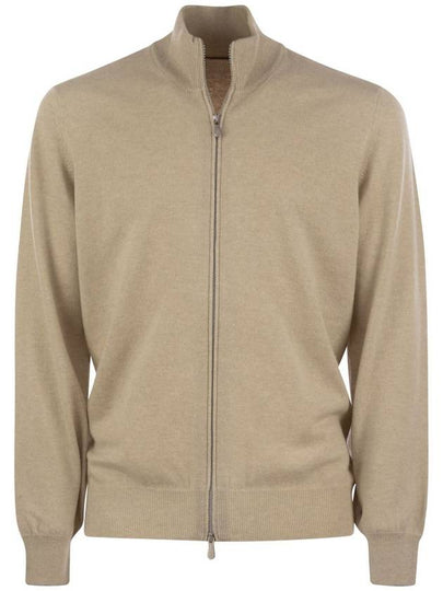 High Neck Cashmere Zip-Up Cardigan Sand - BRUNELLO CUCINELLI - BALAAN 2