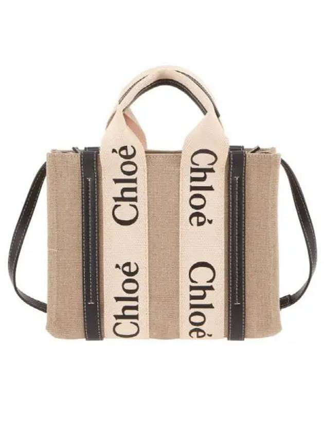 Woody Small Canvas Tote Bag Navy Beige - CHLOE - BALAAN 4