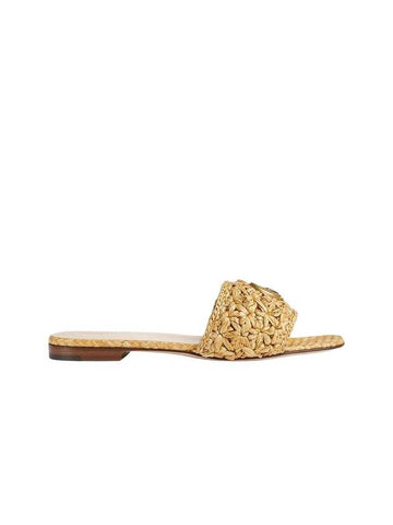 Double G slide sandals beige raffia effect fabric - GUCCI - BALAAN 1