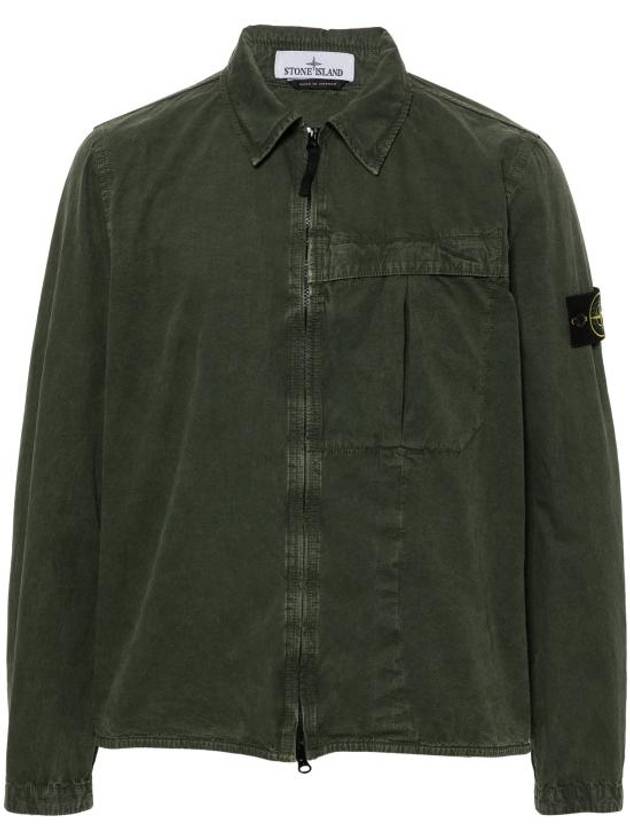 Organic Cotton Shirt Zip Up Jacket Musk - STONE ISLAND - BALAAN 2