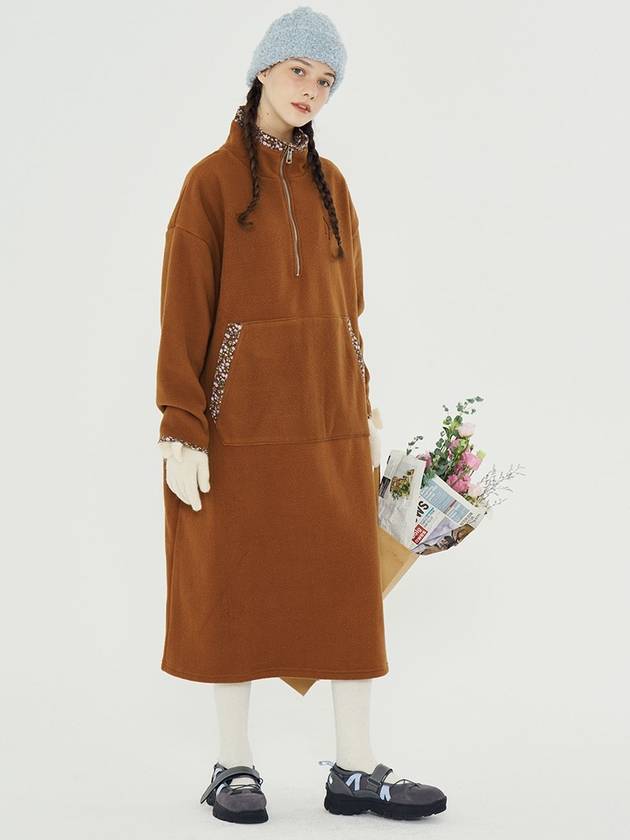 Fleece Half Zip Up Long Dress Brown - METAPHER - BALAAN 5