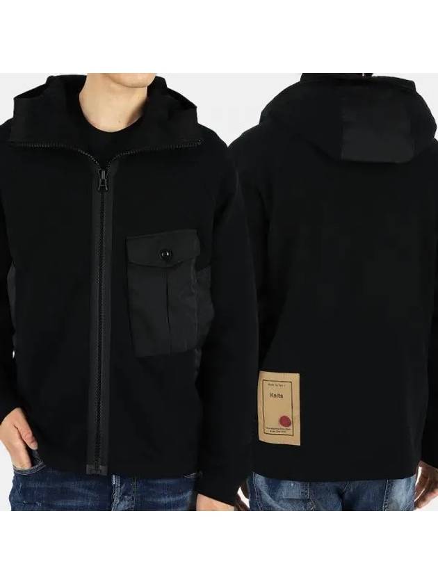 Garment Dyed One-Pocket Cotton Zip Up Hoodie Black - TEN C - BALAAN 2