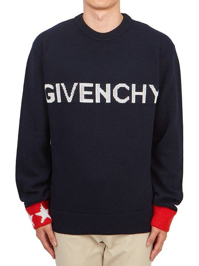 Logo Red Cuffs Wool Knit Top Navy - GIVENCHY - BALAAN 2