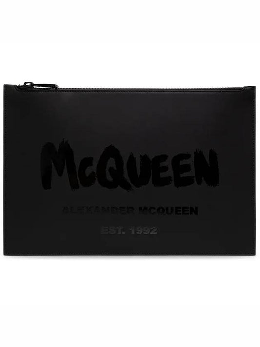 Graffiti Logo Clutch Bag Black - ALEXANDER MCQUEEN - BALAAN.