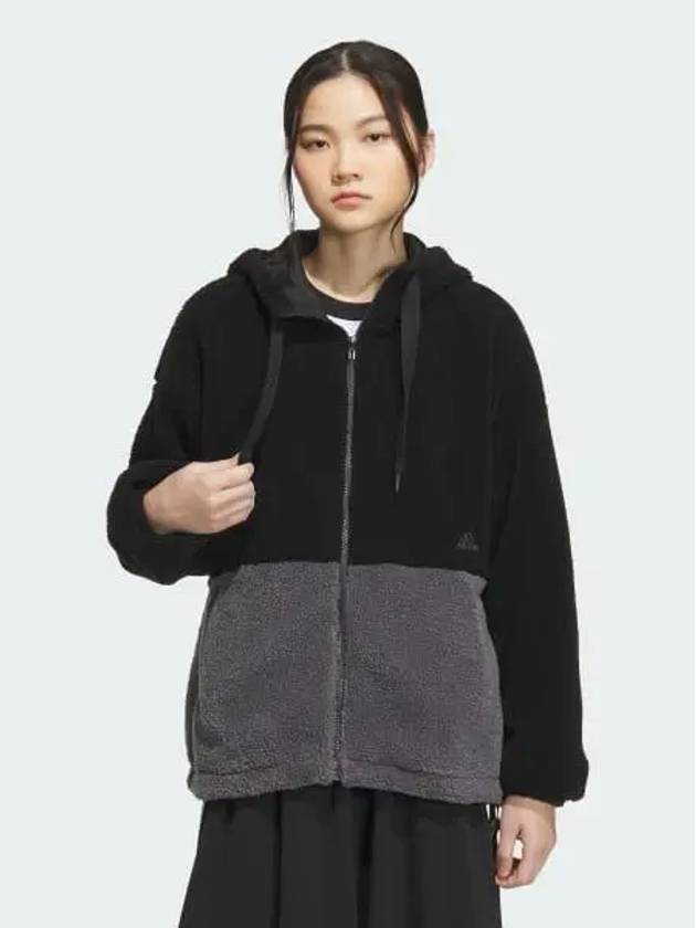 Color block loose fit boa full zip jacket women s black gray Six IK9865 693578 - ADIDAS - BALAAN 1