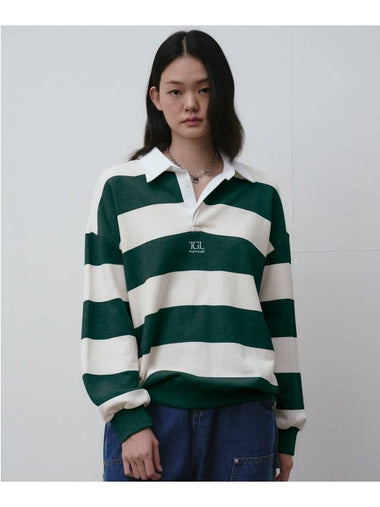 Striped Rugby Collar Sweatshirt Green - THE GREEN LAB - BALAAN 1