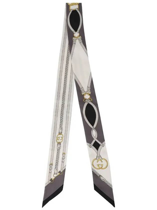 GUCCI Equestrian Print Silk Scarf Black Ivory 774762 3G001 9260 - GUCCI - BALAAN