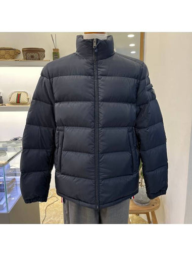 Men s triangle logo short navy goose down padded jacket SGY091 106O F0008 - PRADA - BALAAN 1