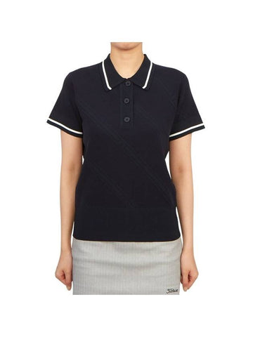 Women's Feline Knit Short Sleeve Polo Shirt Navy - J.LINDEBERG - BALAAN 1