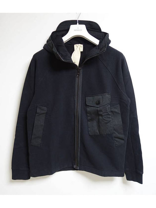 Garment Dyed One-Pocket Cotton Zip Up Hoodie Black - TEN C - BALAAN 2