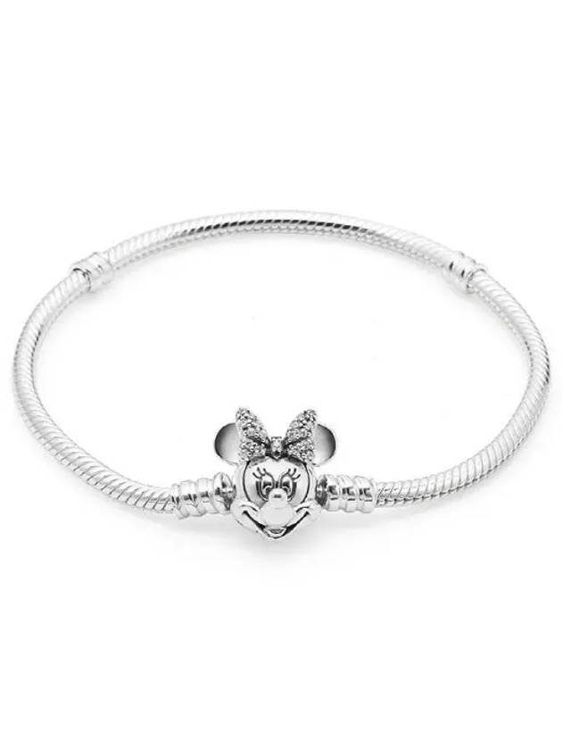 Disney Moments Pave Minnie Mouse Clasp Snake Chain Bracelet Sterling Silver - PANDORA - BALAAN 2