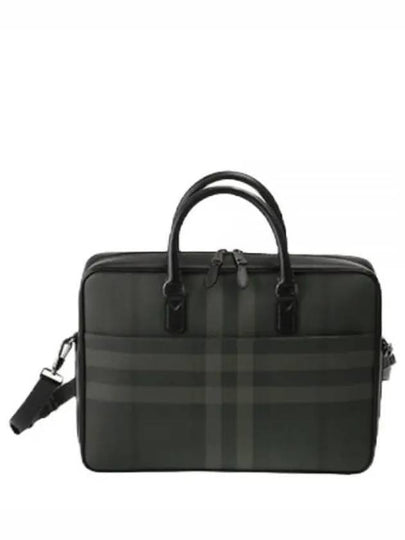 Check Print Leather Brief Case Charcoal - BURBERRY - BALAAN 2