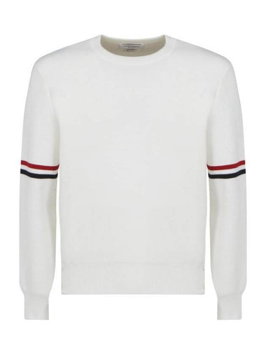 Men's Milan Stitch Armband Crew Neck Knit Top White - THOM BROWNE - BALAAN 1