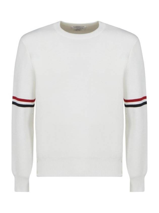 Men's Milan Stitch Armband Crew Neck Knit Top White - THOM BROWNE - BALAAN 1