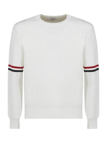 Men's Milan Stitch Armband Crew Neck Knit Top White - THOM BROWNE - BALAAN 1