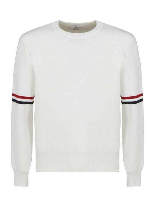 Men's Milan Stitch Armband Crew Neck Knit Top White - THOM BROWNE - BALAAN 1