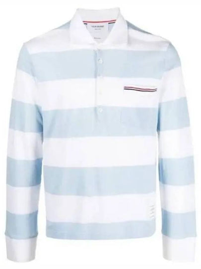 Men's Rugby Stripe Pick Pocket Polo Shirt Light Blue - THOM BROWNE - BALAAN 2