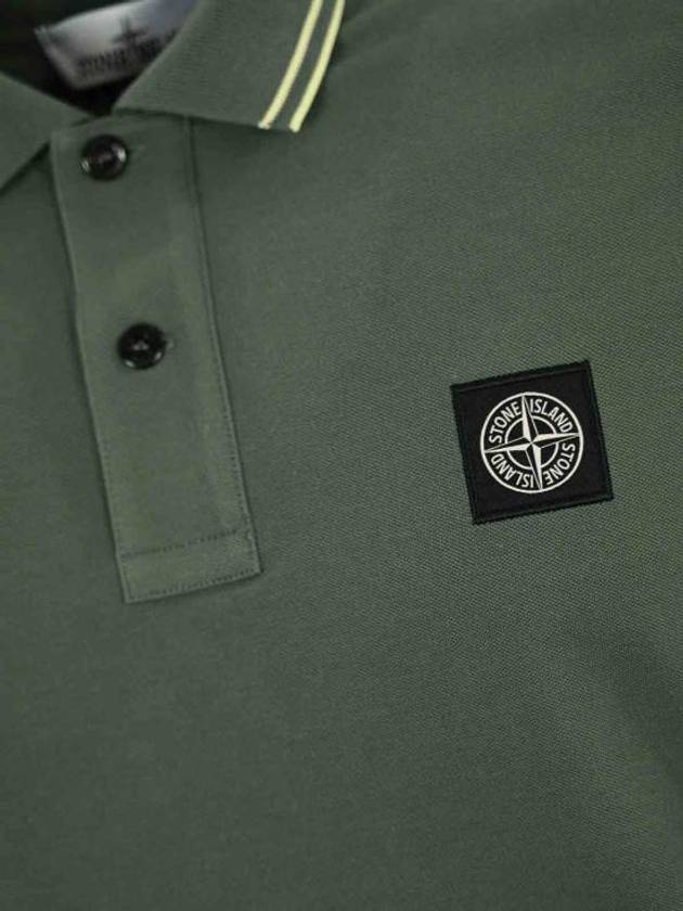 Stretch Cotton Pique Short Sleeve Polo Shirt Dark Green - STONE ISLAND - BALAAN 4