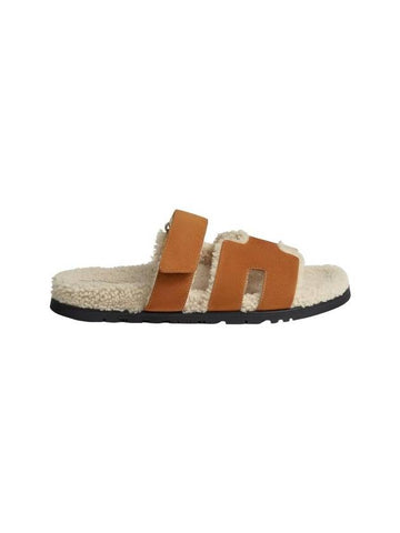 Chypre Shearling Sandals Beige - HERMES - BALAAN 1