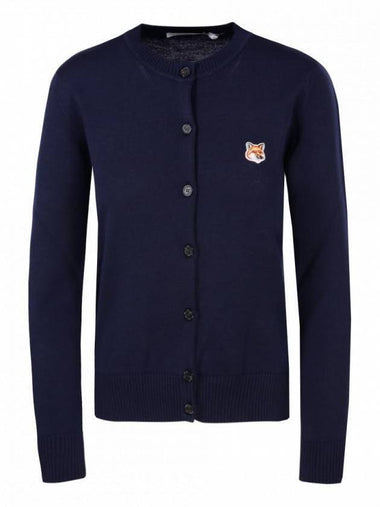 Fox Head Patch Adjusted Round Neck Cardigan Navy - MAISON KITSUNE - BALAAN 1