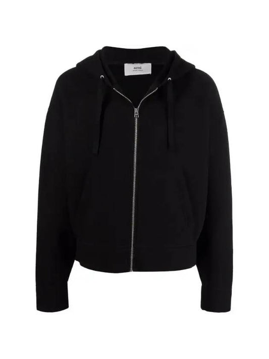 wool viscose hooded zip-up black - AMI - BALAAN.