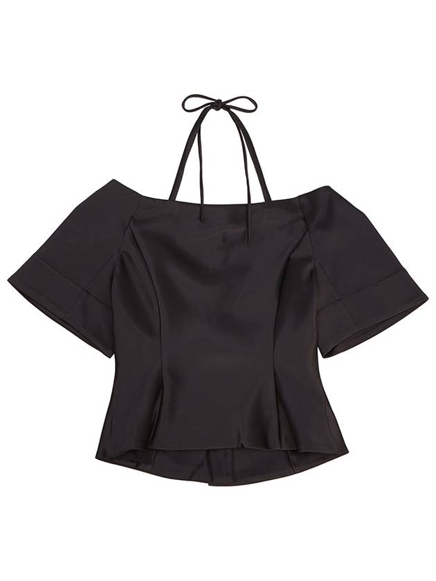 Double Satin Fitted Open Neck Blouse Black - GANNI - BALAAN 3