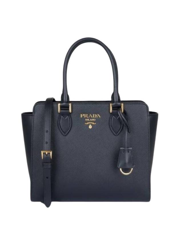 Triangle Logo Saffiano Tote Bag Black - PRADA - BALAAN 1