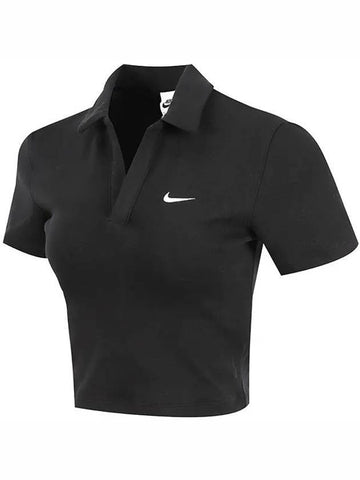 Women's Polo Crop Short Sleeve T-Shirt Black - NIKE - BALAAN 1