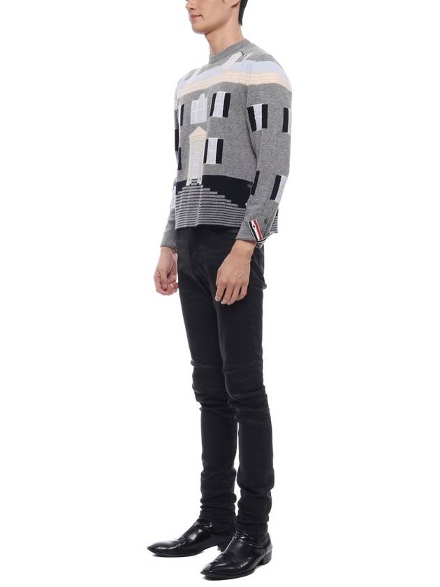 House Intarsia Wool Knit Top Light Grey - THOM BROWNE - BALAAN 5