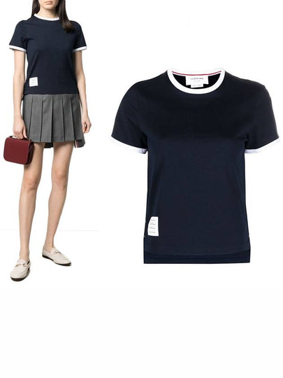 Asymmetric Hem Short Sleeve T-Shirt Navy - THOM BROWNE - BALAAN 2