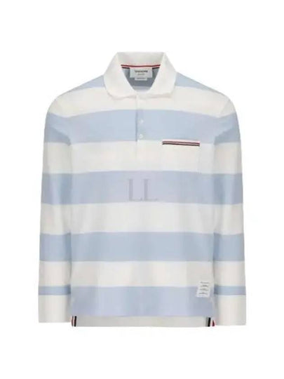 Men's Rugby Stripe Pick Pocket Polo Shirt Light Blue - THOM BROWNE - BALAAN 2