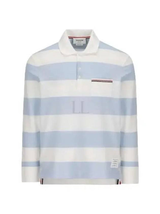 Men's Rugby Stripe Pick Pocket Polo Shirt Light Blue - THOM BROWNE - BALAAN 2