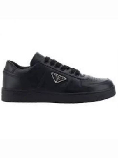 Downtown Triagle Logo Leather Low Top Sneakers Black - PRADA - BALAAN 2