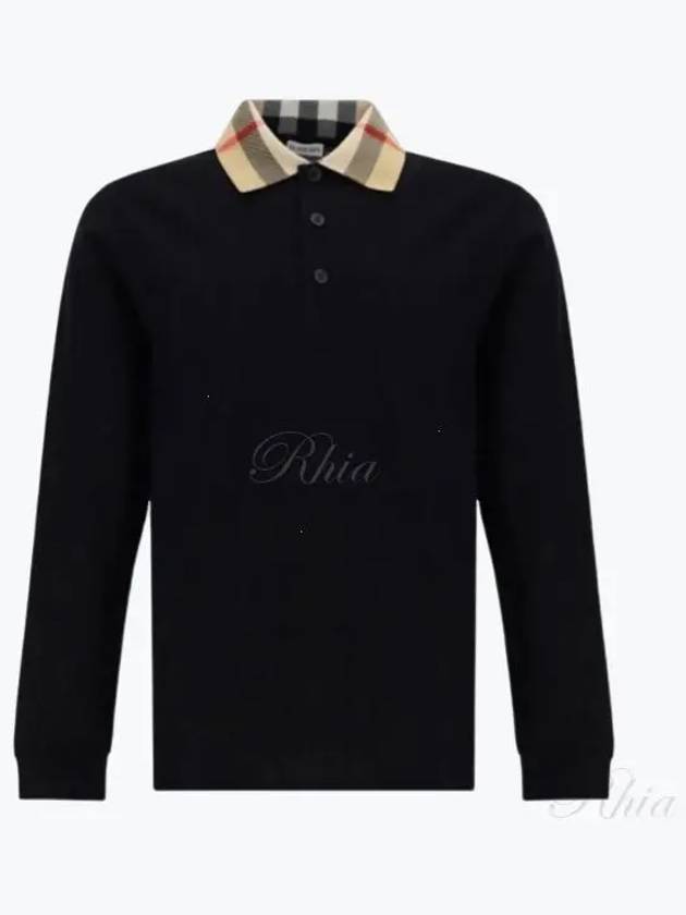 Check Collar Long Sleeve Polo Shirt Black - BURBERRY - BALAAN 2