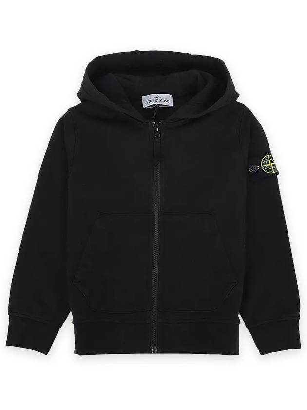 Kids Garment Dyed Heavy Weight Zip Up Hoodie Black - STONE ISLAND - BALAAN 3