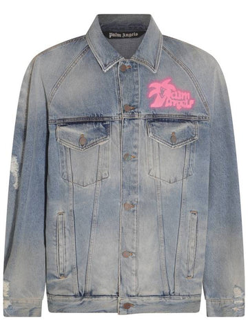 23 fw Blue Denim Graffiti Print Jacket PMYE038E23DEN0014032 B0480452867 - PALM ANGELS - BALAAN 1