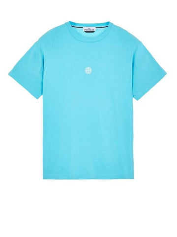 Garment Dyed Lettering One Print Cotton Jersey Short Sleeve T-Shirt Turquoise - STONE ISLAND - BALAAN 1