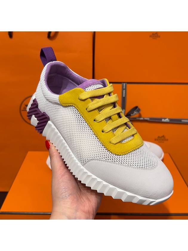 Women's Bouncing Sneakers White Mesh H Yellow Purple Two Tone - HERMES - BALAAN 4