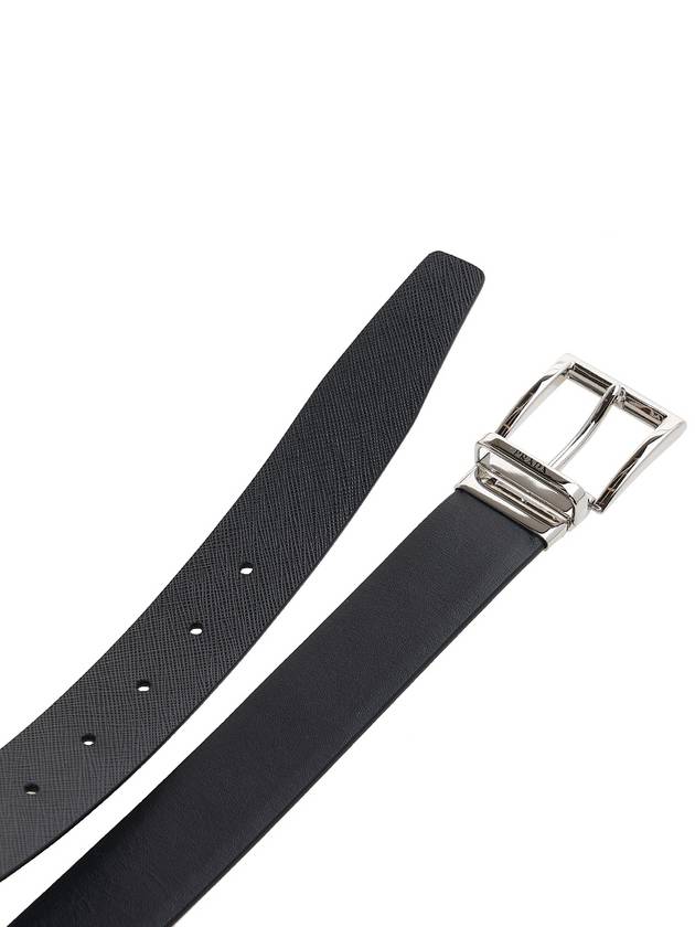 Reversible Saffiano Leather Belt Black - PRADA - BALAAN 9