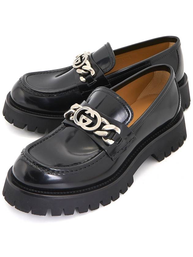 Loafer with Interlocking G Black Leather - GUCCI - BALAAN 2