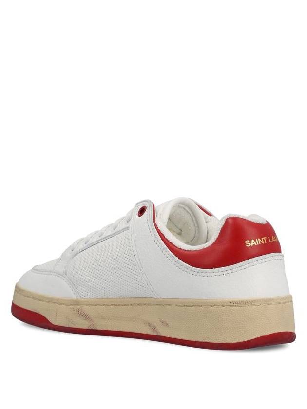 Crack Lace Up Calf Leather Low Top Sneakers White Red - SAINT LAURENT - BALAAN 4