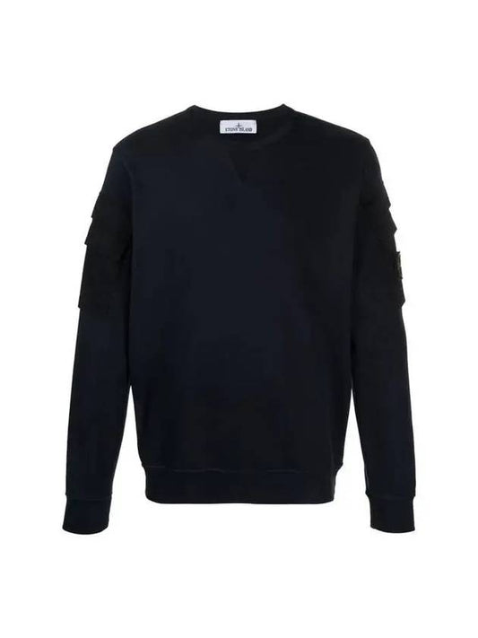Garment Dyed Double Pocket Brushed Cotton Fleece Sweatshirt Navy - STONE ISLAND - BALAAN 1