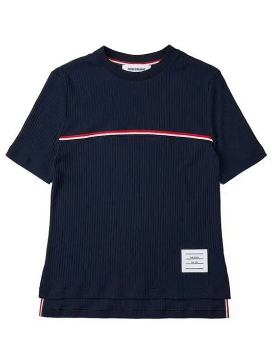 Women's High Twist Rip Stripe Short Sleeve T-Shirt Navy - THOM BROWNE - BALAAN 2