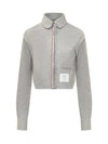 Women s Striped Cotton Crop Long Sleeve Shirt Gray - THOM BROWNE - BALAAN 2